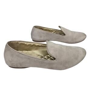 BIRDIES WOMEN'S BEIGE SUEDE LEATHER SLIP-ON FLATS – SIZE 7 – QUILTED INSOLE